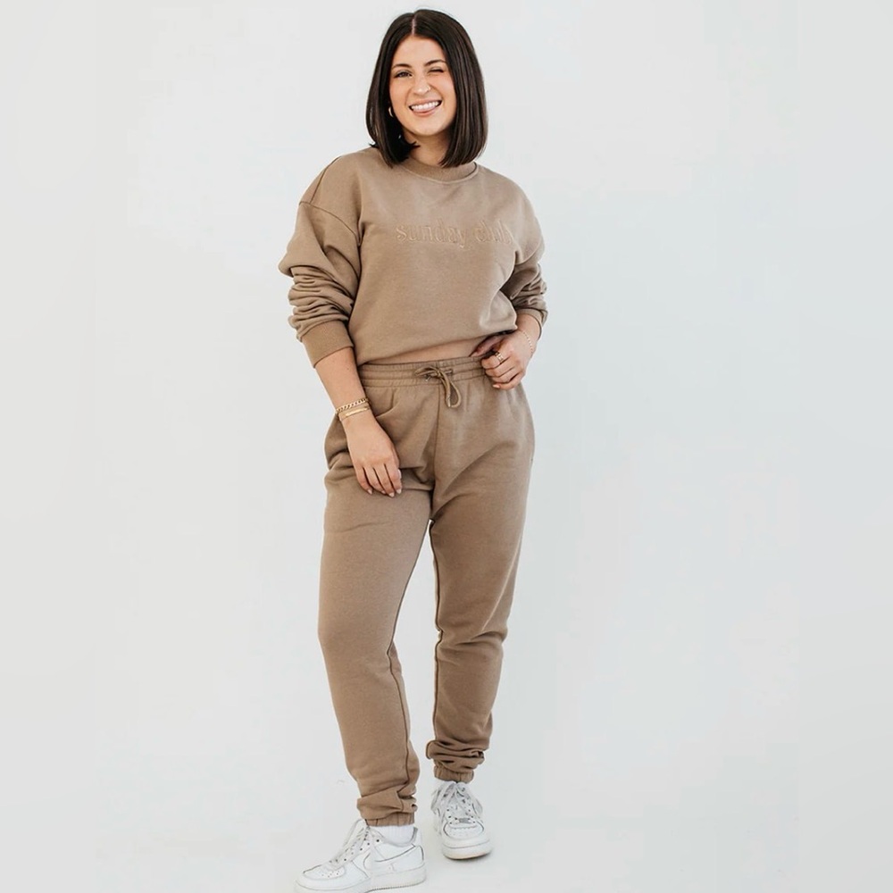 Sunday Club Taupe Track Joggers and crew